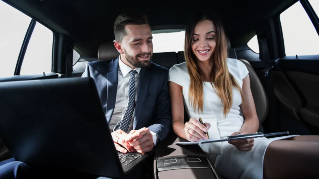Executive black SUV car waiting outside Denver conference center