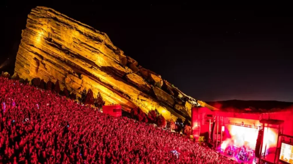 Black stretch limo parked at Red Rocks Amphitheater